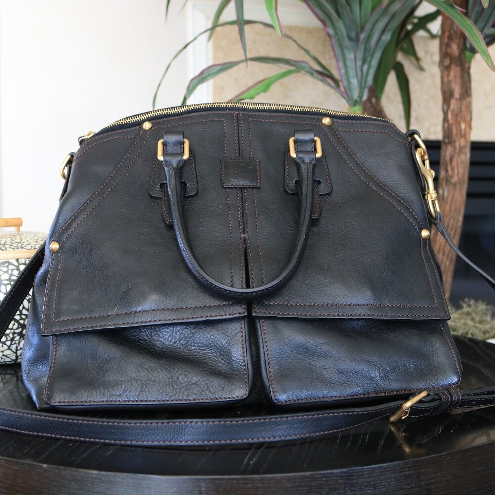 Dooney & Bourke Tall Black Leather Shoulder Bag w/ Strap